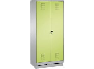 4059096017092 - EVOLO Garderobenschrank zueinander schlagende Türen 2 Abteile Abteilbreite 400 mm mit Sockel weißaluminium   viridingrün