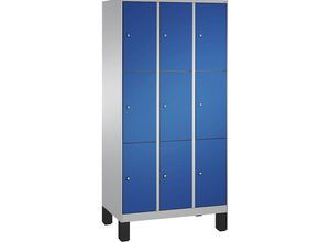 4056211570326 - EVOLO Fächerschrank mit Füßen 3 Abteile je 3 Fächer Abteilbreite 300 mm weißaluminium   enzianblau