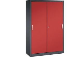 4056211064238 - C+P Schiebetürenschrank Acurado H1950xB1200xT500mm Korpus Schwarzgrau Fronten Feuerrot Anzahl Fächer 4