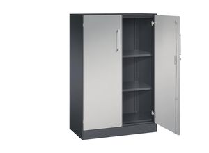 4060061146082 - Flügeltürenschrank ASISTO Höhe 1292 mm Breite 800 mm 2 Fachböden schwarzgrau weißaluminium