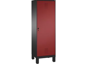 4056211597590 - EVOLO Garderobenschrank Tür über 2 Abteile mit Füßen 2 Abteile 1 Tür Abteilbreite 300 mm schwarzgrau   rubinrot