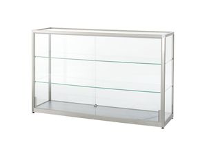 4260222860073 - Vitrine halbhoch Höhe 910 mm 2 Schiebetüren BxT 1500 x 400 mm silber eloxiert