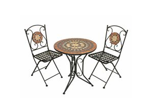 4041908117526 - 3tlg Balkon Set Mosaik Garten Terrasse Metall Stuhl Tisch Beistelltisch Stühle