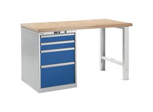 7612269031140 - LISTA Werkbank im Baukastensystem Höhe 840 mm Unterstellschrank 4 Schubladen enzianblau Tischbreite 1500 mm