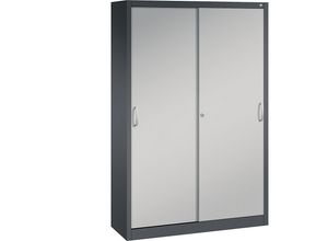 4050646136423 - C+P Schiebetürenschrank Acurado H1950xB1200xT400mm Korpus Schwarzgrau Fronten Weißaluminium Anzahl Fächer 4