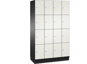 4060061200180 - CAMBIO Schließfachschrank mit HPL-Türen 16 Fächer Korpus schwarzgrau   Tür weiß Breite 1200 mm