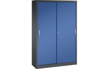 4063332001554 - ACURADO Schiebetürenschrank 3 Fachböden 2 Schließfächer HxBxT 1950 x 1200 x 400 mm schwarzgrau   enzianblau