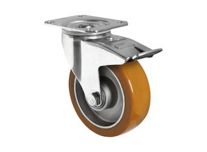 4260475210816 - CASCOO Lenkrolle AAU5 mit Totalfeststeller Rad-ø 125 mm x B 40 mm Aluminium-Felge Polyurethan-Lauffläche braun Doppelkugellager bis 300 kg