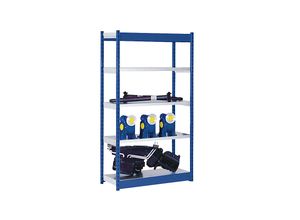 4250623732048 - Stabil-Steckregal einseitig Regalhöhe 2000 mm blau verzinkt Bodenbreite 1025 mm Grundregal Breite x Tiefe 1025 x 600 mm