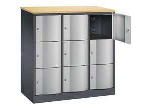 4050646156346 - RESISTO Schließfachschrank HxBxT 1255 x 1150 x 540 9 Fächer schwarzgrau RAL 7021   weißaluminium RAL 9006