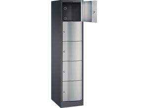 4050646511480 - RESISTO Schließfachschrank HxBxT 1950 x 396 x 540 5 Fächer schwarzgrau RAL 7021   weißaluminium RAL 9006