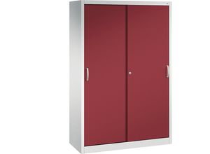 4063332003022 - ACURADO Schiebetürenschrank 3 Fachböden 2 Schließfächer HxBxT 1950 x 1200 x 500 mm lichtgrau   rubinrot