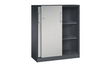 4060061313712 - C+P Schiebetürenschrank Asisto H1310xB1000xT435mm Korpus Schwarzgrau Fronten Weißaluminium Anzahl Fächer 2