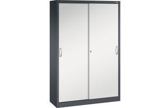 4056211643310 - ACURADO Schiebetürenschrank 3 Fachböden 2 Schließfächer HxBxT 1950 x 1200 x 400 mm schwarzgrau   lichtgrau