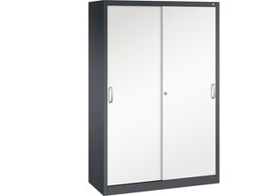 4063332002940 - ACURADO Schiebetürenschrank 3 Fachböden 2 Schließfächer HxBxT 1950 x 1200 x 500 mm schwarzgrau   verkehrsweiß