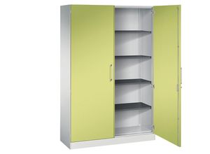 4059369514860 - Flügeltürenschrank ASISTO Höhe 1980 mm Breite 1200 mm 4 Fachböden lichtgrau viridingrün