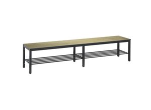 4063332800010 - Umkleidebank Basic Plus für Feuchträume ohne Rückenlehne 6-Fußgestell schwarzgrau RAL 7021 mit Schuhrost B 1960 mm Dekor Eiche Serrano 4063332800010 - Umkleidebank Basic Plus für Feuchträume ohne Rückenlehne 6-Fußgestell schwarzgrau RAL 7021 mit Schuhrost B 1960 mm Dekor Eiche Serrano