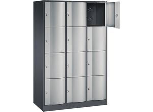 4051803742358 - RESISTO Schließfachschrank HxBxT 1950 x 1150 x 540 mm 12 Fächer schwarzgrau RAL 7021   weißaluminium RAL 9006