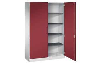 4059369533519 - Flügeltürenschrank ASISTO Höhe 1980 mm Breite 1200 mm 4 Fachböden lichtgrau rubinrot