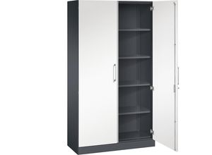 4062084629931 - Flügeltürenschrank ASISTO Höhe 1980 mm Breite 1000 mm 4 Fachböden schwarzgrau verkehrsweiß