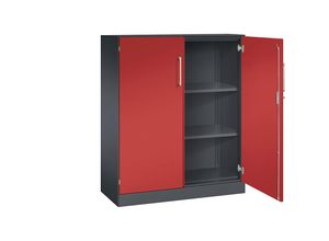 4062084798262 - Flügeltürenschrank ASISTO Höhe 1292 mm Breite 1000 mm 2 Fachböden schwarzgrau feuerrot