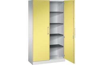 4059369512309 - Flügeltürenschrank ASISTO Höhe 1980 mm Breite 1000 mm 4 Fachböden lichtgrau schwefelgelb