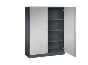 4061261632436 - Flügeltürenschrank ASISTO Höhe 1617 mm Breite 1200 mm 3 Fachböden schwarzgrau weißaluminium