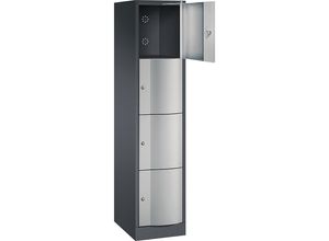 4051803742303 - RESISTO Schließfachschrank HxBxT 1950 x 396 x 540 mm 4 Fächer schwarzgrau RAL 7021   weißaluminium RAL 9006