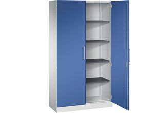 4059369512095 - Flügeltürenschrank ASISTO Höhe 1980 mm Breite 1000 mm 4 Fachböden lichtgrau enzianblau