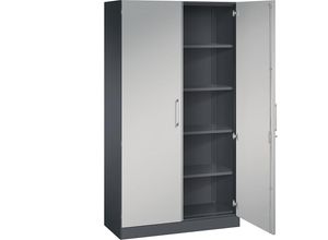 4051803490099 - Flügeltürenschrank ASISTO Höhe 1980 mm Breite 1000 mm 4 Fachböden schwarzgrau weißaluminium