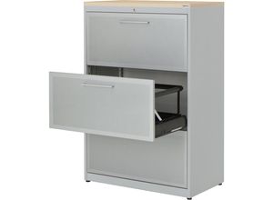 4250633344200 - mauser Hängeregistraturschrank 3 Schübe 2-bahnig weißaluminium   weißaluminium   Ahorn