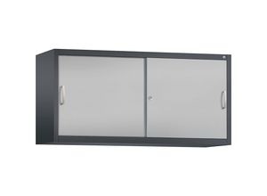 4053597279614 - ACURADO Aufsatzschrank mit Schiebetüren 2 Fachböden HxBxT 790 x 1600 x 500 mm schwarzgrau   weißalu