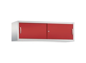 4050646327579 - ACURADO Aufsatzschrank mit Schiebetüren HxBxT 500 x 1600 x 500 mm lichtgrau   feuerrot