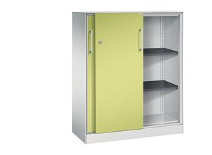 4062084808749 - C+P Schiebetürenschrank Asisto H1310xB1000xT435mm Korpus Lichtgrau Fronten Viridingrün Anzahl Fächer 2