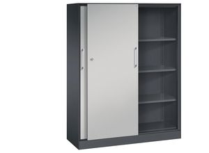 4061261632757 - C+P Schiebetürenschrank Asisto H1635xB1200xT435mm Korpus Schwarzgrau Fronten Weißaluminium Anzahl Fächer 3