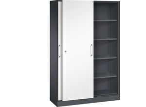 4062084630159 - C+P Schiebetürenschrank Asisto H1980xB1200xT435mm Korpus Schwarzgrau Fronten Verkehrsweiß Anzahl Fächer 4