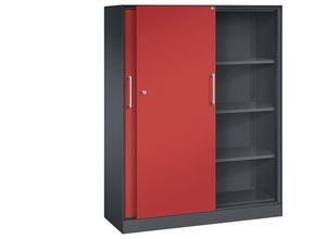 4062084808084 - C+P Schiebetürenschrank Asisto H1635xB1200xT435mm Korpus Schwarzgrau Fronten Feuerrot Anzahl Fächer 3