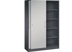 4055404711058 - C+P Schiebetürenschrank Asisto H1980xB1200xT435mm Korpus Schwarzgrau Fronten Weißaluminium Anzahl Fächer 4