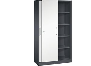 4062084630197 - C+P Schiebetürenschrank Asisto H1980xB1000xT435mm Korpus Schwarzgrau Fronten Verkehrsweiß Anzahl Fächer 4