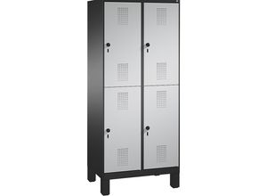 4059096738867 - EVOLO Garderobenschrank doppelstöckig mit Füßen 2 Abteile je 2 Fächer Abteilbreite 400 mm schwarzgrau   weißaluminium