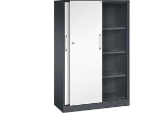 4062084808329 - C+P Schiebetürenschrank Asisto H1635xB1000xT435mm Korpus Schwarzgrau Fronten Verkehrsweiß Anzahl Fächer 3