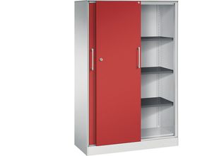 4062084808374 - C+P Schiebetürenschrank Asisto H1635xB1000xT435mm Korpus Lichtgrau Fronten Feuerrot Anzahl Fächer 3