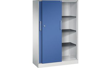 4062084808398 - C+P Schiebetürenschrank Asisto H1635xB1000xT435mm Korpus Lichtgrau Fronten Enzianblau Anzahl Fächer 3