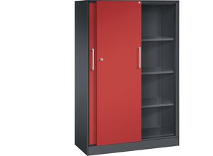 4062084808282 - C+P Schiebetürenschrank Asisto H1635xB1000xT435mm Korpus Schwarzgrau Fronten Feuerrot Anzahl Fächer 3