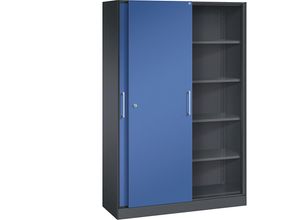 4059369533731 - C+P Schiebetürenschrank Asisto H1980xB1200xT435mm Korpus Schwarzgrau Fronten Enzianblau Anzahl Fächer 4