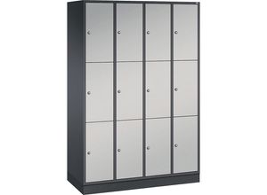 4055404440293 - INTRO Stahl-Schließfachschrank Fachhöhe 580 mm BxT 1220 x 500 mm 12 Fächer Korpus schwarzgrau Türen weißaluminium