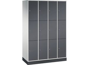 4055404440330 - INTRO Stahl-Schließfachschrank Fachhöhe 580 mm BxT 1220 x 500 mm 12 Fächer Korpus lichtgrau Türen schwarzgrau