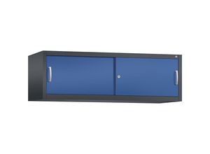 4053597590146 - ACURADO Aufsatzschrank mit Schiebetüren HxBxT 500 x 1600 x 500 mm schwarzgrau   enzianblau