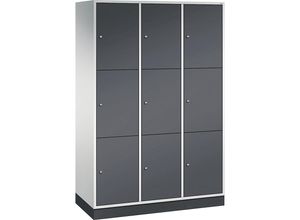 4061261148517 - INTRO Stahl-Schließfachschrank Fachhöhe 580 mm BxT 1220 x 500 mm 9 Fächer Korpus lichtgrau Türen schwarzgrau