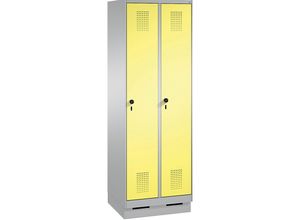 4056211617007 - EVOLO Garderobenschrank mit Sockel 2 Abteile Abteilbreite 300 mm weißaluminium   schwefelgelb